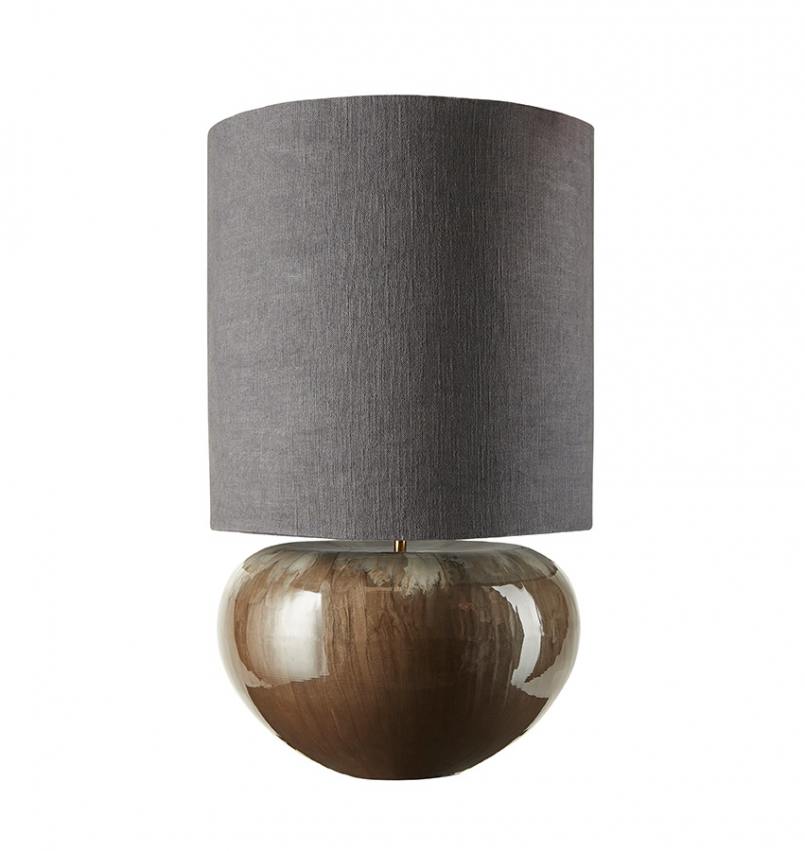 Lampskärm  - Ena bordslampa brun emalj inkl. grå lampskärm