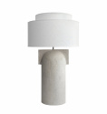 Bordslampan Figoll i beige keramik fot tillsammans med tv vita linne skrmar 